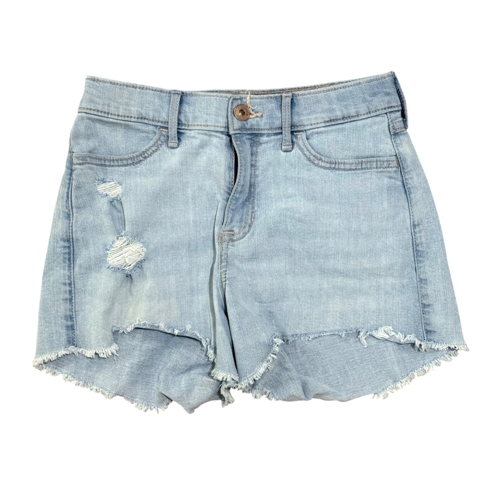 Abercrombie Kids Girls Light Wash Distressed Denim Shorts Size 13/14 Frayed Hem